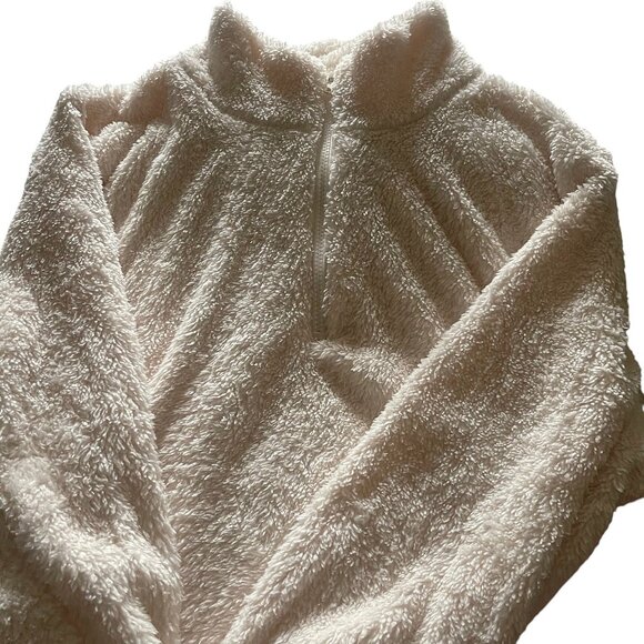 Cream Minky Plush Teddy Quarter Zip Lightweight Pullover – Super Soft Size XL - Picture 5 of 6
